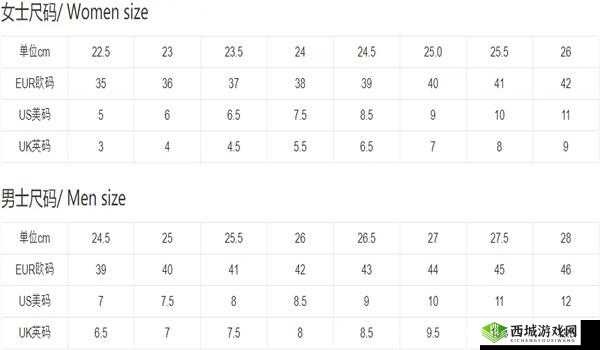 国内尺码欧洲尺码表黑对比分析